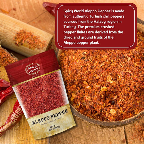 Spicy World Aleppo Pepper Flakes 7 oz | Authentic Turkish Chili Spice for Exquisite Heat & Flavor | Premium Crushed
