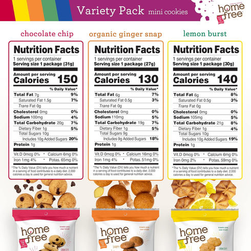 Homefree Mini Cookies Variety Pack, Gluten Free, Nut Free, Vegan Snack Packs (Pack of 10)