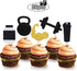 Glitter Gym Theme Cupcake Toppers, Weight Lifting Cupcake Toppers for Fitness Themed Birthday Party Supplies