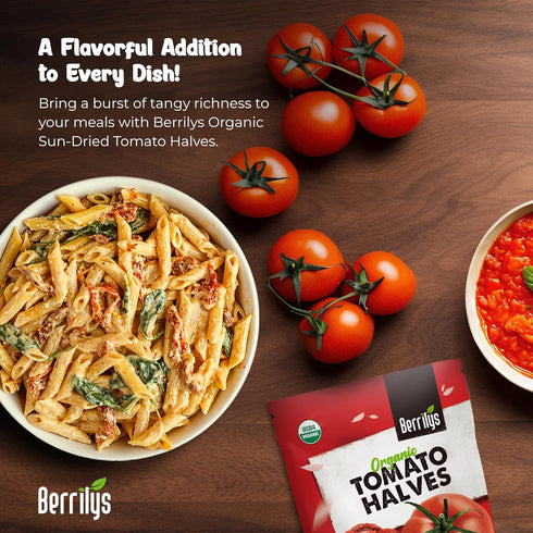 7oz Berrilys Organic Sun-Dried Tomatoes, Salted, No Sulfur, No preservatives, Kosher, Raw, Non-GMO, Requires