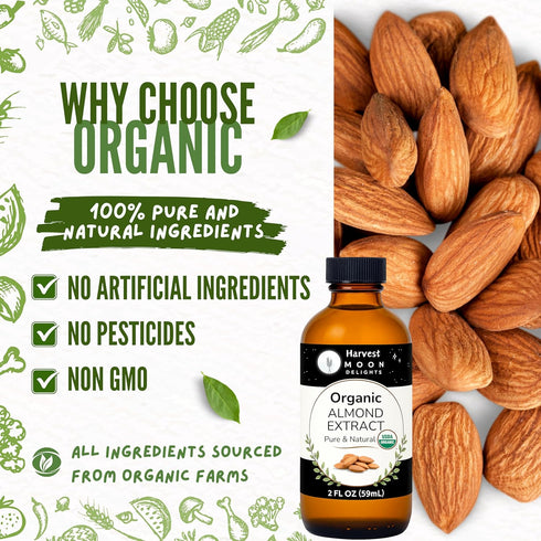 2 Oz Organic Almond Extract for Baking, Drinks, Ice Cream and Candy - - Harvest Moon Delights - Almond Flavoring