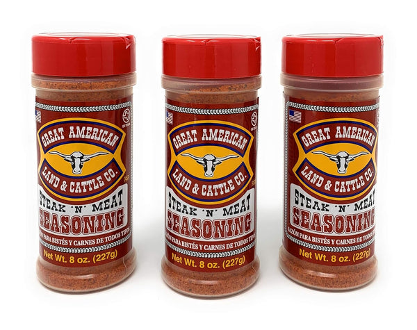 JUSTFX Great American Land & Cattle Steak N' Meat Seasoning 8oz Container (Pack