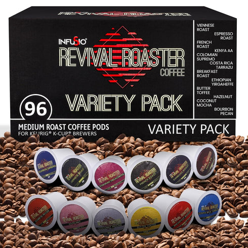 Pack 96 Count, 12 2.0 InfuSio Coffee Pods Variety Crafted Medium & Dark Roast Blends and Artisan-Inspired Flavors Like