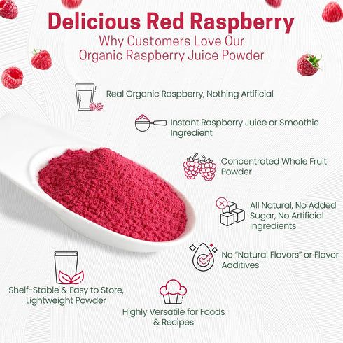 1 lb Z Natural Foods Organic Red Raspberry Juice Powder - Antioxidant-Rich Superfood - Powdered Raspberries for Baking