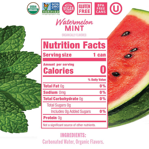 12 oz 24 pack 0 0 0 Nixie Sparkling Water, Watermelon Mint | fl cans, | Organic, Vegan, Non-GMO, Gluten Free, Calories