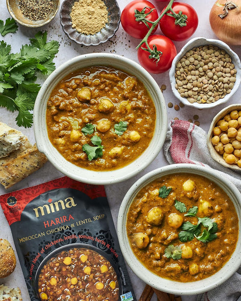 Meals,10 oz Packaged Mina Harira, Moroccan Chickpea & Lentil Soup, Ready to Eat Gluten Free, High In Plant Based
