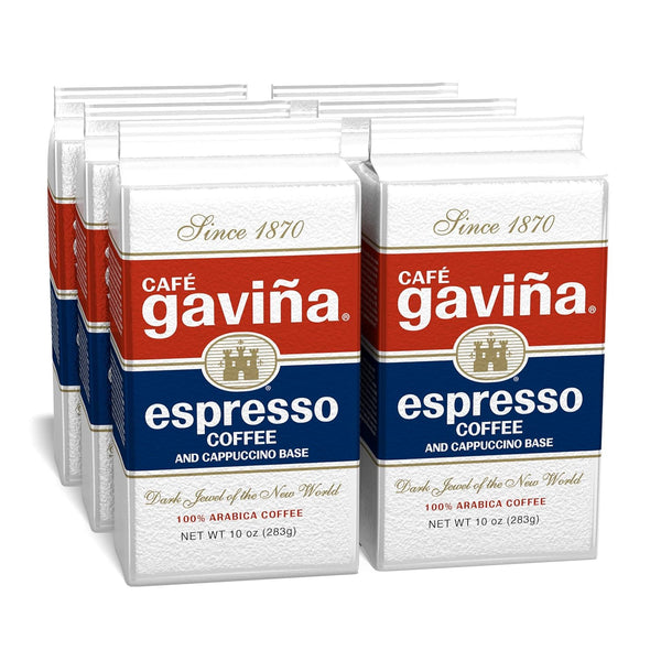Caf Gavia Espresso Coffee, Fine Ground Dark Roast, 100% Arabica, 6 x