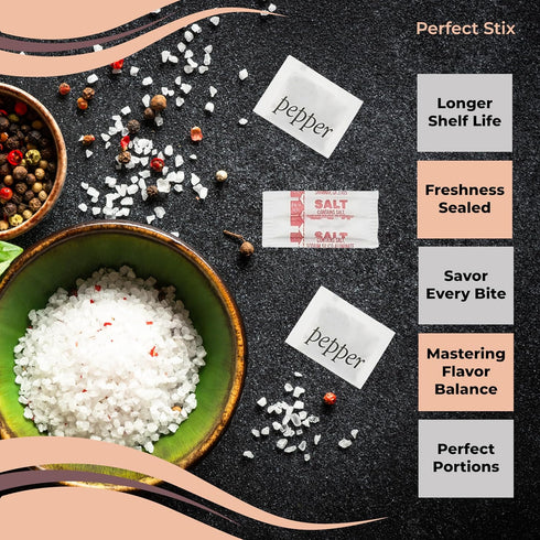 Perfect Stix Salt and Pepper Packets - 200 Packets Combo, 100 of Each
