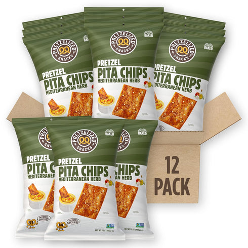 PRETZELIZED Snacks Pretzel Pita Chips, Mediterranean Herb Flavor, 7 oz Bags (Pack