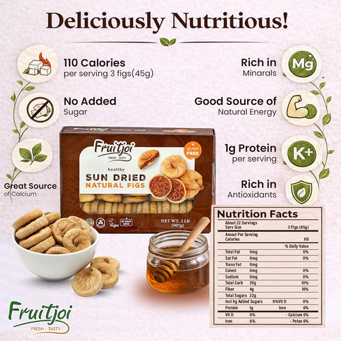 2 lb (907 Fruitjoi Sun Dried Turkish Figs (Anjeer) No Sugar Added, Premium Natural Dried Figs, Vegan, Gluten Free, High