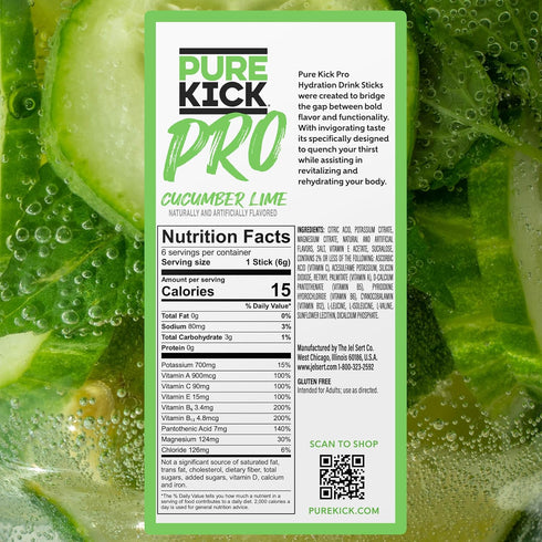 1 6 Packets PURE KICK PRO Hydration Electrolyte Drink Mix, Cucumber Lime, Includes Box with in Each Box