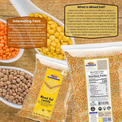 64oz (4lbs) 1.81kg Rani Mixed Dal (Chana Dal, Moong Dal, Toor Dal, Masoor Dal, Urad Dal) Bulk ~ All Natural | Gluten