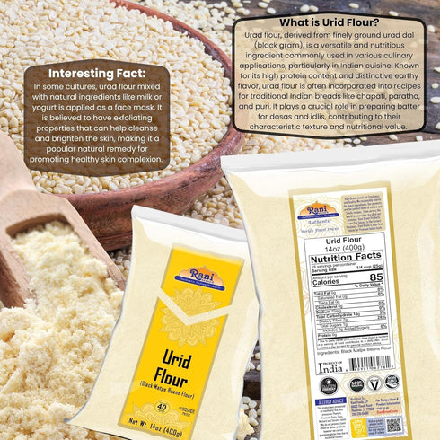 14oz (400g) Rani Urid/Urad Flour (Black Matpe Beans Flour) ~ All Natural | Vegan | Gluten Friendly | NON-GMO | Kosher |