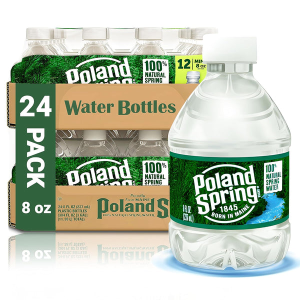 Macouba Poland Spring Water Bottles 24 Pack - Small Mini Bottles - Poland