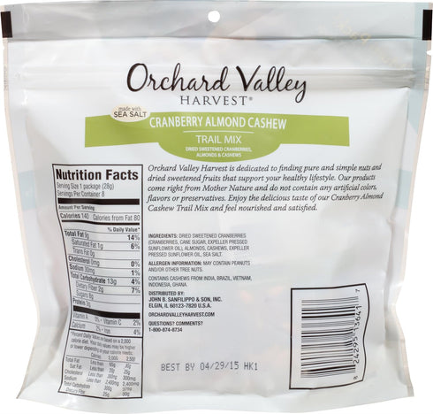 Mix-1 oz (8 Pack) ORCHARD VALLEY HARVEST Cranberry Almond Cashew Trail