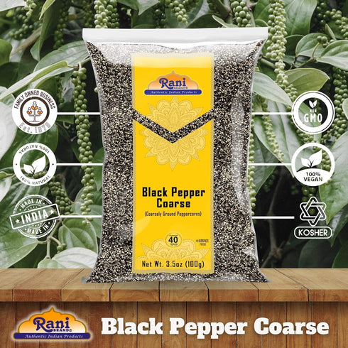 Rani Coarse Ground Black Pepper 28 Mesh (Table Grind) - 3.5oz (100g) | All Natural, Vegan, Gluten Friendly