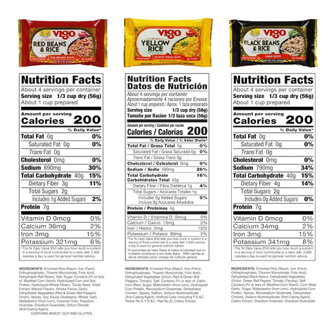 Pack, 8oz Pack 3 Vigo Authentic Rice Variety Low Fat, of (Saffron Yellow Rice, Red Beans & Rice, and Black Beans