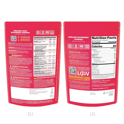 100% 6oz (33 Organic Freeze-Dried Raspberry Powder Natural Whole Fruit, Certified Organic Red Raspberries Perfect