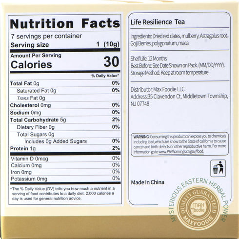 7 Count 7 (70g, 10g/bag) MAX FOODIE Life Resilience Tea, Rose Black Goji Berry Blend, Tea Bags, Natural Herbal Energy