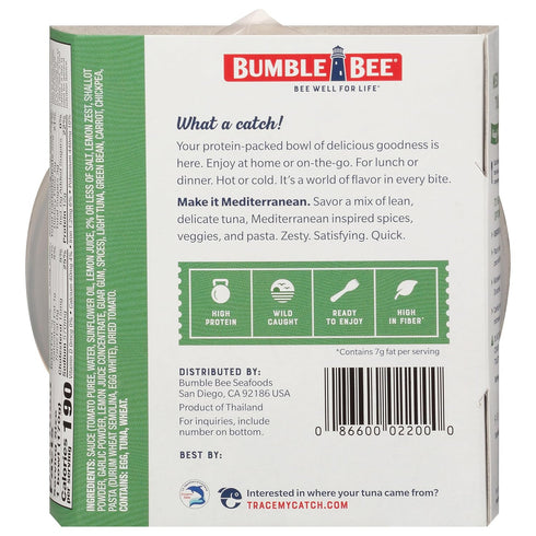 6 oz (Pack 1) 14g Bumble Bee Quick Catch Mediterranean Pasta, Wild Caught Tuna and Pasta Bowl, of - Ready to Enjoy