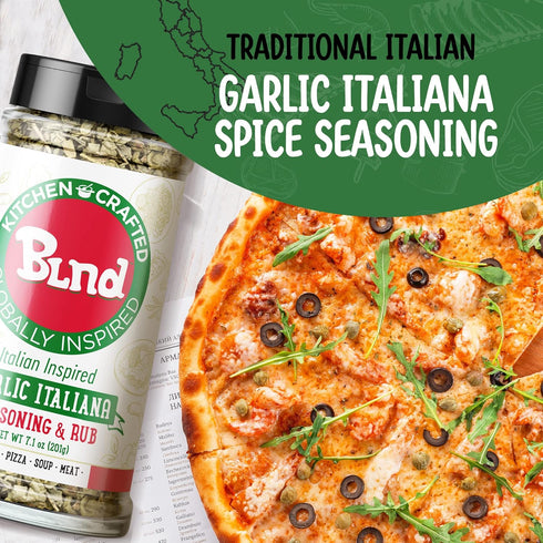 Kitchen Crafted - BLND Garlic Italiana Spice Seasoning, Gluten-Free Italian Barbecue Seasoning Rub, All-Natural Pasta, Pizza, Soup, Garlic Dry Rub, Non-GMO Meat Rubs for Grilling, 7.1oz