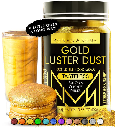 MONÉGASQUE Gold Edible Glitter for Drinks - 15g Edible Glitter for Cakes & Cocktails, Shimmer Powder
