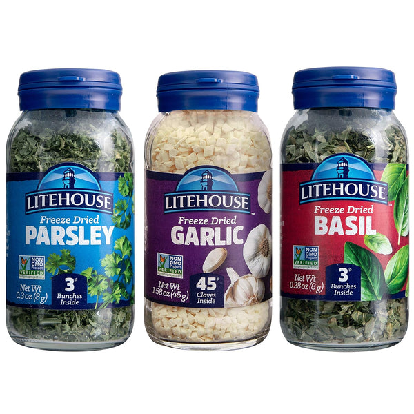 Litehouse Freeze-Dried Herbs Flavors of Italy - Garlic, Basil, Parsley, Non-GMO, Gluten-Free, 3-Pack