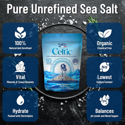 1/2 lbs (8oz) 100% 82+ Saltix Grey Coarse Sea Salt From the Celtic Region of France, Natural, Organic, Unrefined, Trace