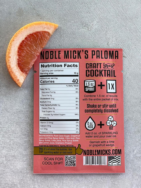 Noble Mick's 6 Packets, Drink Mix, Bundle of Low Calorie, Made in USA, Single Serve Craft Cocktails (Paloma)