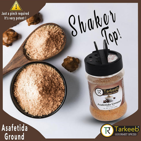 Tarkeeb Asafetida (Hing) Ground 3.75oz Shaker Top PET Jar, All Natural, Vegan, Non-GMO, Indian Spice