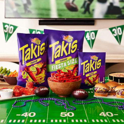 Multipack 14 9.9 Takis Fuego Rolled Spicy Tortilla Chips, Hot Chili Pepper Lime Flavored, Box Bags, Ounces Each