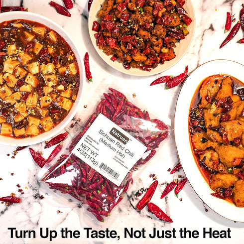 Natruen Whole Dry Szechuan Chinese Red Chili Pods 4 Oz (Medium Hot) for Chili Oil, Paste, Sauce, Spicy Sichuan Dried