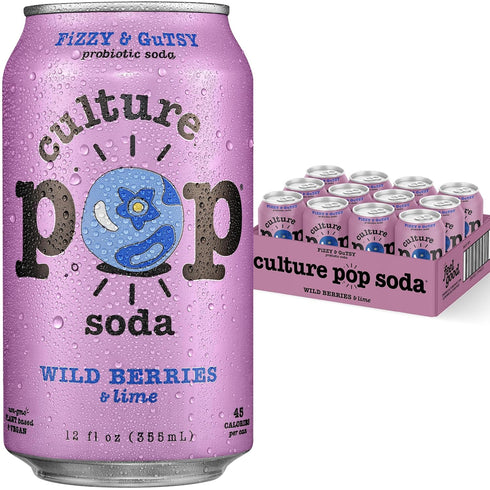 Culture Pop Soda, Wild Berries & Lime, Probiotic Low Sugar Soda, Sparkling