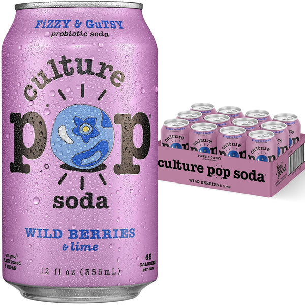 Culture Pop Soda, Wild Berries & Lime, Probiotic Low Sugar Soda, Sparkling