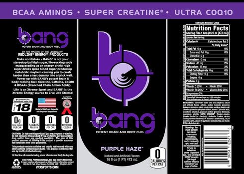 16-Ounce Pack 12 Bang Energy Purple Haze, Sugar-Free Energy Drink, |