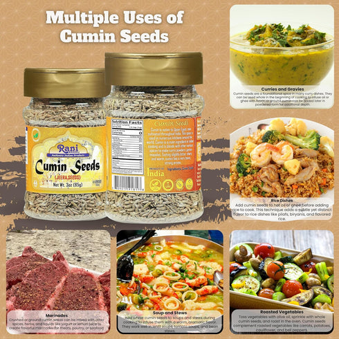 Rani Cumin Seeds Whole (Jeera) Spice, 3oz (85g) PET Jar, All Natural, Gluten Friendly, NON-GMO