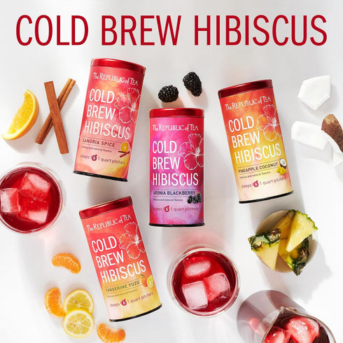 The Republic of Tea Cold Brew Hibiscus Aronia Blackberry Iced Tea - Large Herbal Iced Tea Pouches for Six Pitchers