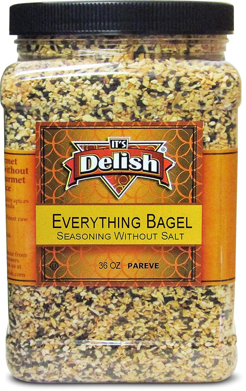 36 OZ (2.25 LBS) Everything Bagel Seasoning Blend with No Salt by It's Delish, Jumbo Container Premium All Natural