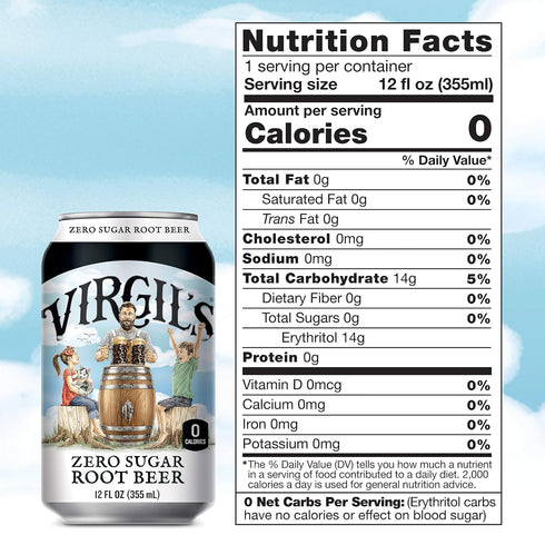 (6-12oz Virgils, Zero Sugar Root Beer, Great Tasting Zero Calorie Keto Friendly Soda cans)