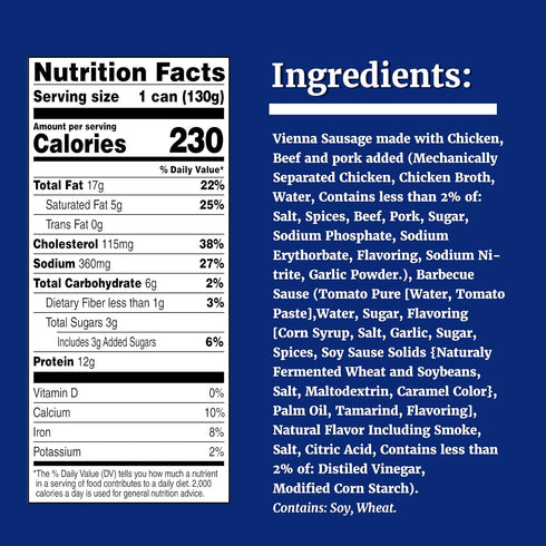 4.6 oz (Pack 24) Libby's Vienna Sausages with Barbecue Sauce, Canned Sausage