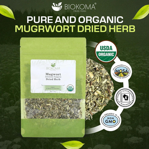 50g 1.76oz Biokoma Organic Mugwort Dried Herb Artemisia vulgaris USDA Organic Herbal Tea Premium Cut Aromatic Leaves