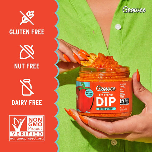 (2 Pack) Hummus Growee Vegan Red Pepper Dip | Alternative to Queso & | Dairy-Free, Nut-Free & Gluten-Free Plant-Based