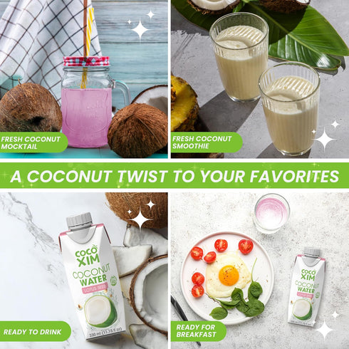 11 oz (Pack 12)|100% COCOXIM Ready to Drink Coconut Water with Lotus Seed Extract of Natural & Fresh with Electrolytes