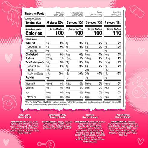 1-Pound Gummy Gummies Gummi Pink Candy Mix | Bag | Its a Girl Candy for Baby Shower Favors | Sweet & Sour for Gender