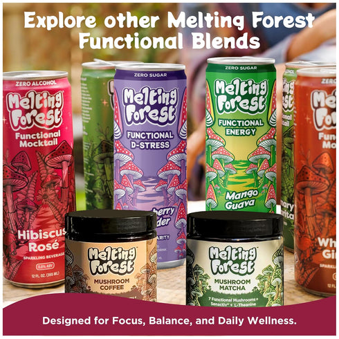 10 (4 Pack) Melting Forest Functional Mocktail Hibiscus Rose Alcohol-Free, Euphoric Adaptogen Drink with Reishi