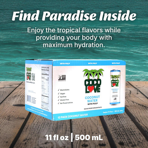 100% 11 Oz 325 mL (12 Pack) CocoLove Coconut Water with Pulp | Fl