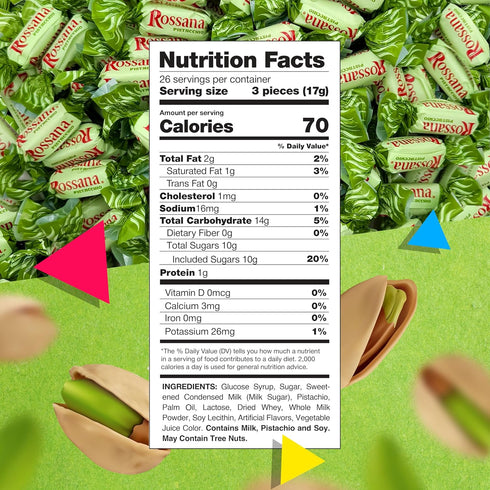 1 75 Count Fida Rossana Pistachio Hard Candy | Pound Bag - | Individually Wrapped Rossana Italian Candy | Rich