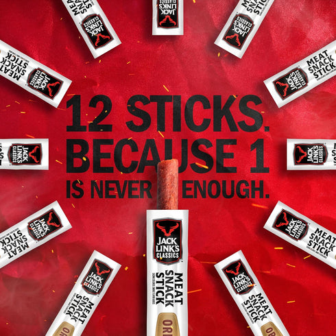 5g 0.8 Oz. (Pack 20) Jack Link's Classics Meat Sticks, Original - Protein Snack, Meat Snack Sticks with of Protein