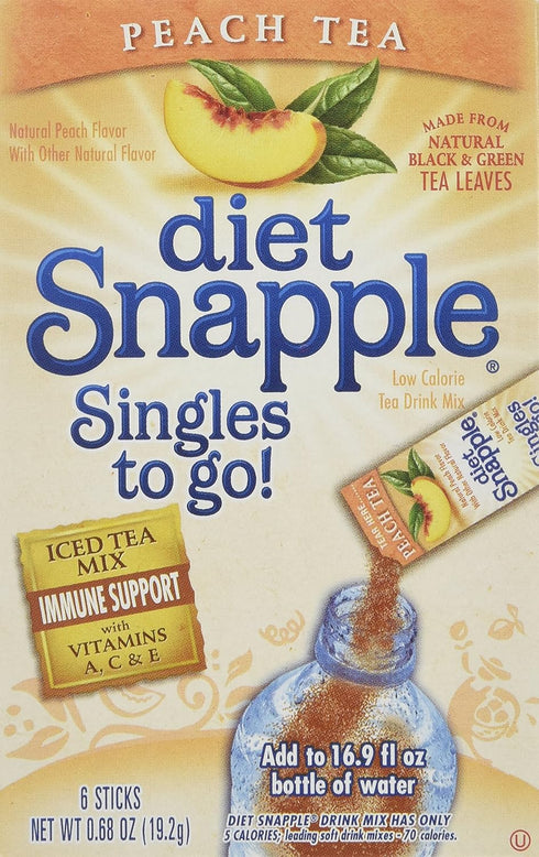Diet Snapple Singles To Go Peach Tea, 6 sticks in each box,