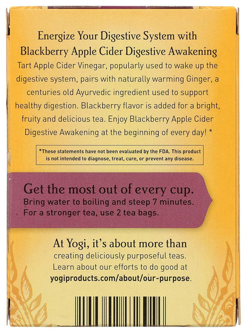 16 Yogi Tea Organic Blackberry Apple Awakening Digestive Cider, CT